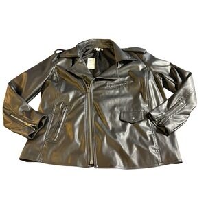 Bar III Womens Faux Leather Moto Biker Jacket Deep Black 0X 12-14 Macy's Zippers